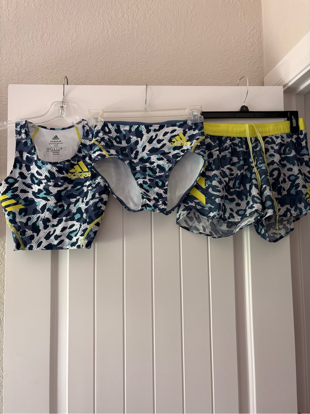adidas Prime blue grey Leopard Swim Set with Yellow Trim
